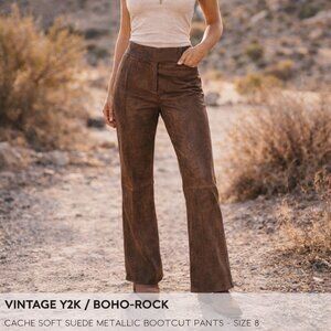 Cache Suede Leather Pants SZ8 Bootcut Y2K Vintage Metallic Bronze Brown Boho